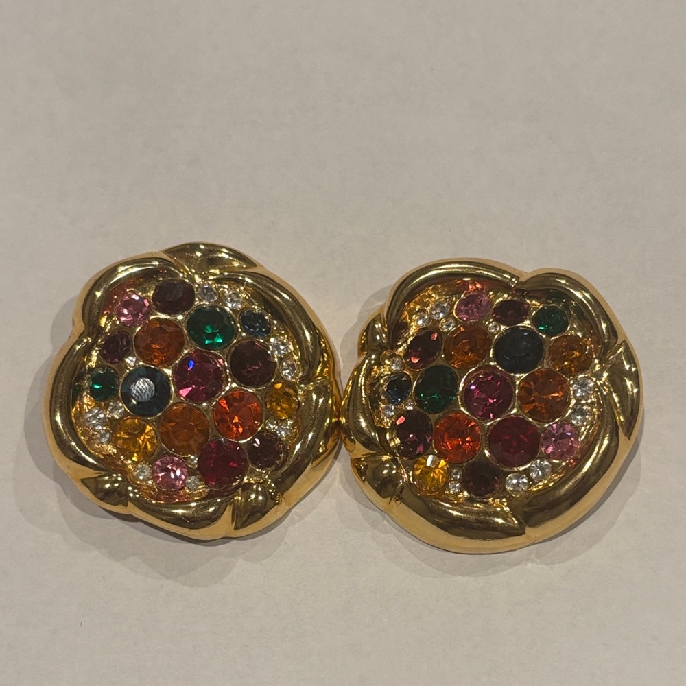 Blanca Elegant Gold Multicolor Stud Earrings Signed by Blanca